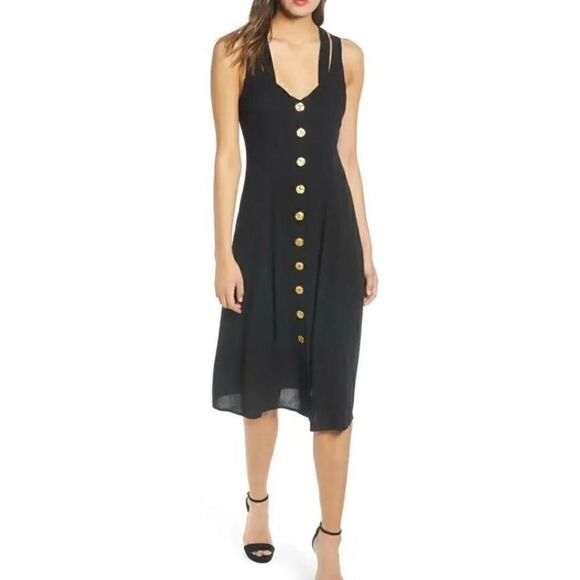 Row A Gold Button Front Dress, Size X-Small - Black - Picture 1 of 11